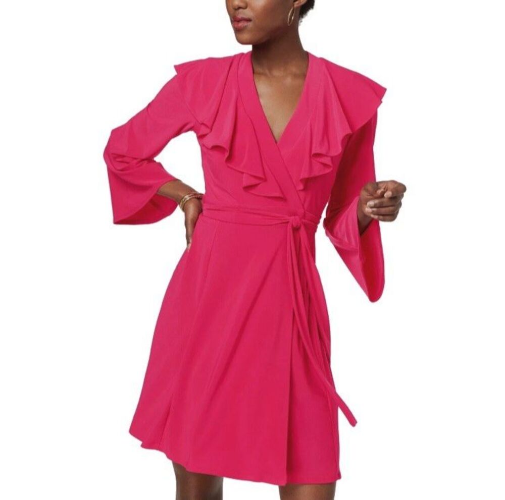 NWT Taylor Ruffle Flared Sleeve Wrap Dress Pink - Size 12